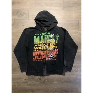 Vintage Bob Marley Zion Live In Concert Black Zip Sweatshirt Hoody L Reggae Band